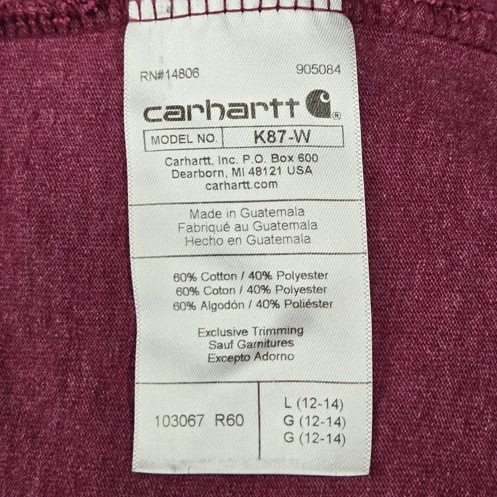 Carhartt Boy Shirt L (12-14) Pink K87 Pocket T-Shirt Logo Loose Short Sleeve‎